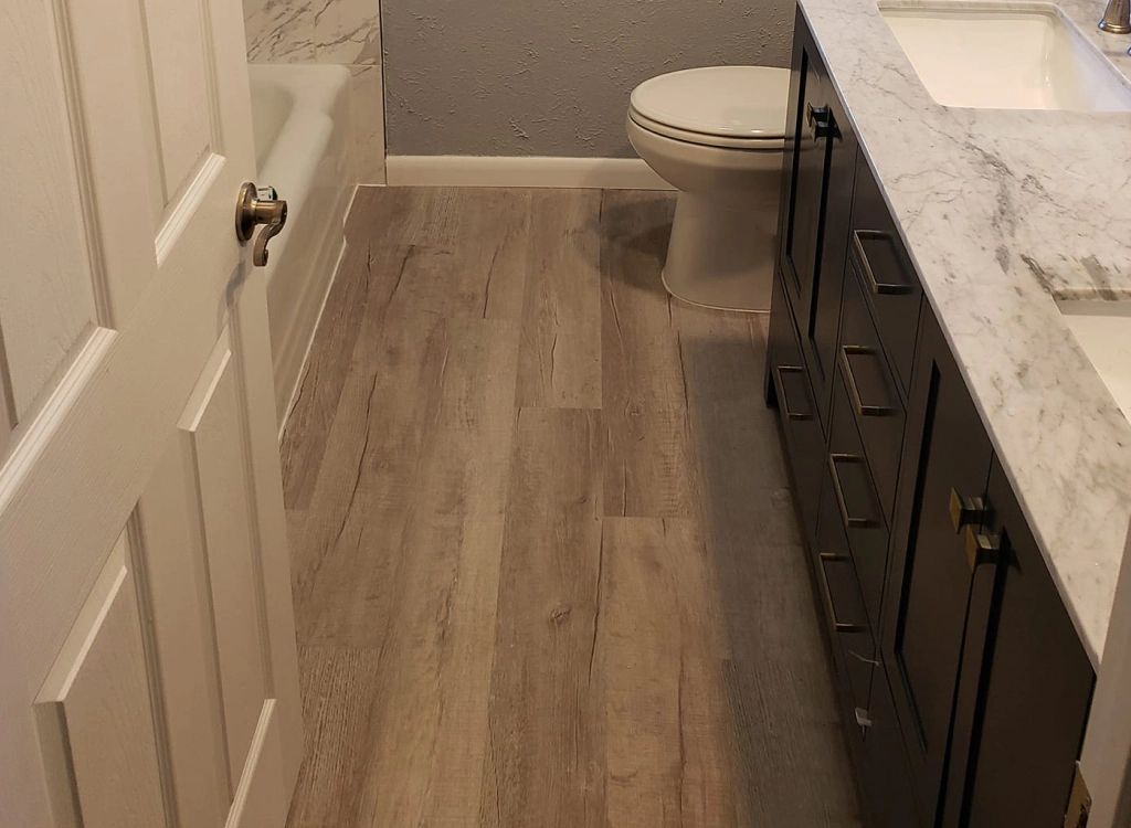 newly replaced flooring in a bathroom
